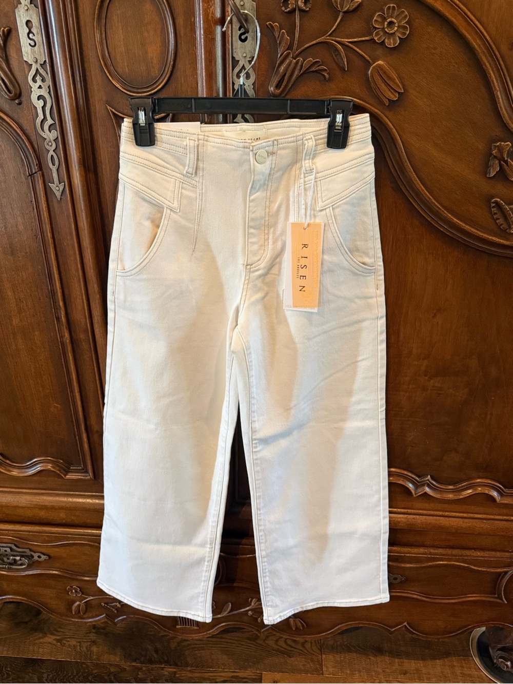 RISEN White Wide Leg Crop Jeans - High Waist Flare